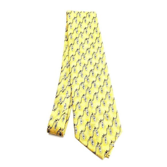 Jos A Bank Yellow Silk Tie Woven Wide‎ Graphic Striped - Picture 5 of 5